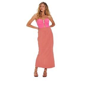 Vix Paula Hermanny -Pink and brown Strapless Maxi Dress with gold detail. Size S